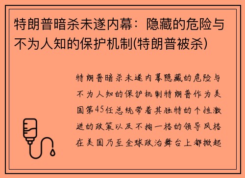 特朗普暗杀未遂内幕：隐藏的危险与不为人知的保护机制(特朗普被杀)