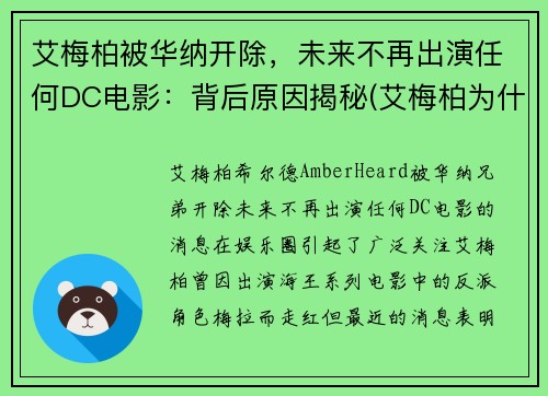 艾梅柏被华纳开除，未来不再出演任何DC电影：背后原因揭秘(艾梅柏为什么不能生育)